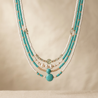 Bohemian Turquoise Seed Bead Pearl Choker Necklace Set