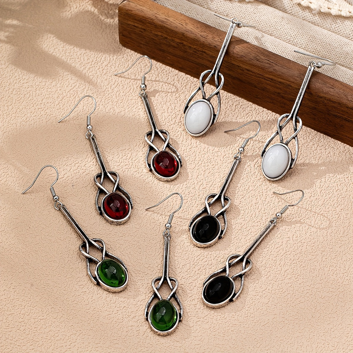 Vintage Round Glass Zinc Alloy Artisan Drop Earrings