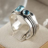 Minimalist Retro Design Geometric Blue Zirconia Ring