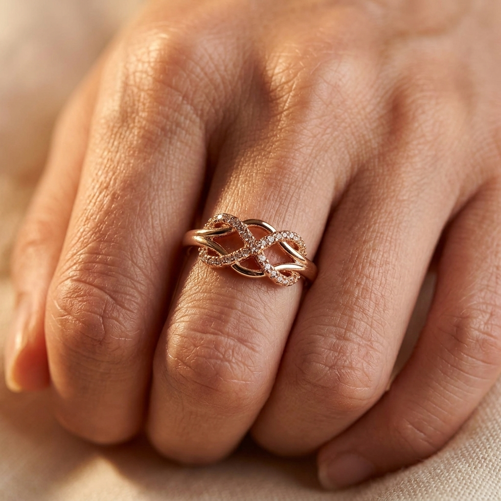 Copper Ring Zirconia Retro Golden Plated