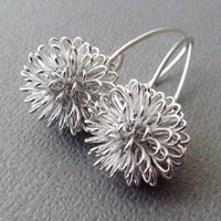 Handcrafted Silver Wire Flower Drop Earrings