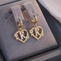 Dainty Initial Heart Hoop Earrings
