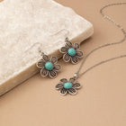 Vintage Boho Turquoise Flower Earrings Necklace Jewelry Set