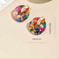 Colorful Resin Disc Statement Earrings with Gold Hoop