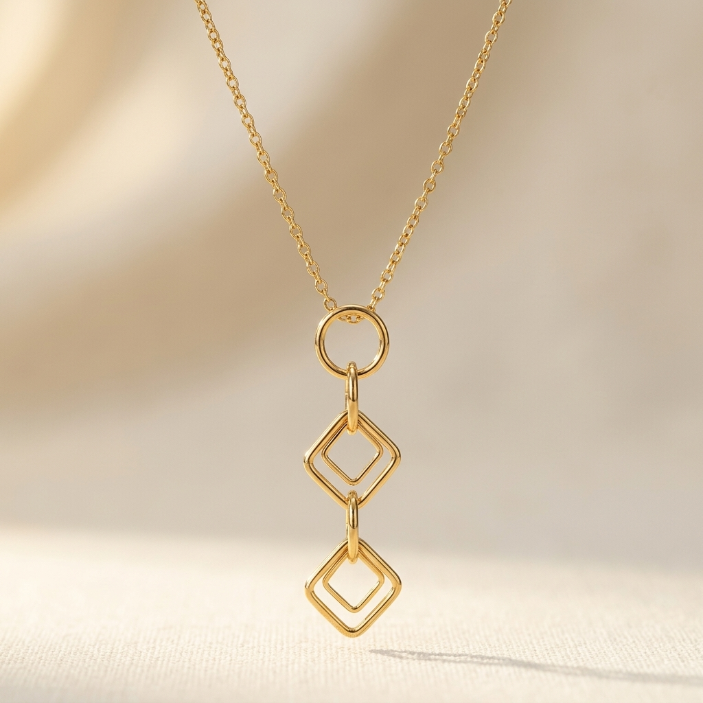 Gold Double Diamond Drop Necklace