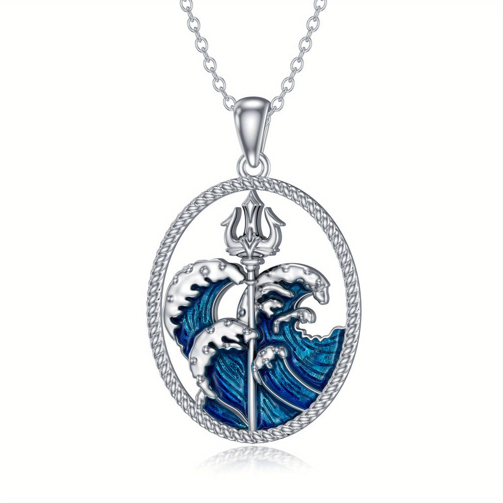 Poseidon Trident Ocean Wave Pendant Necklace