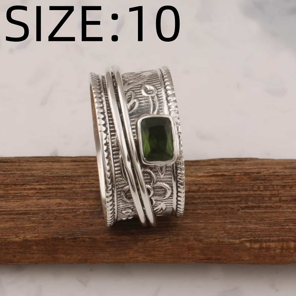 Vintage Bohemian Wide Band Zirconia Silver Plated Ring