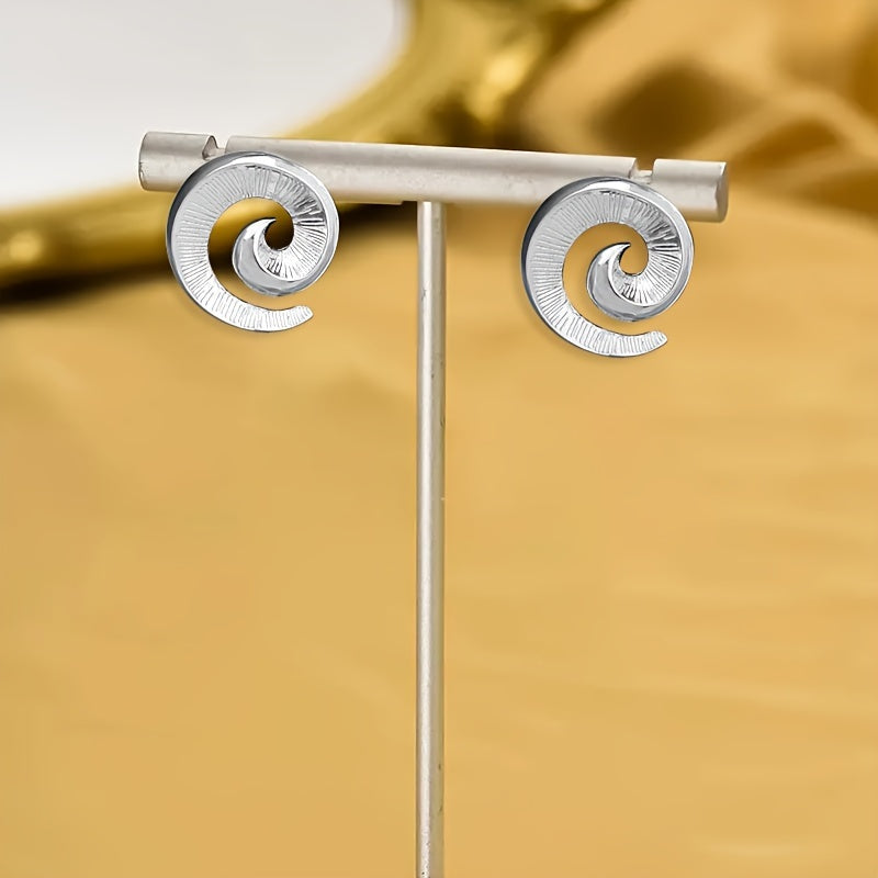 Modern Sculptural Design Gold Spiral Swirl Stud Earrings