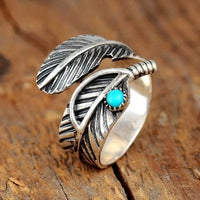 Boho Feather Turquoise Sterling Silver Ring