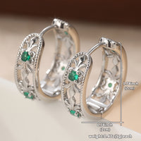Vintage Retro Hollowed Carved Design Green Zirconia Earring