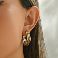 Casual Style Stainless Steel Two-Tone Square Hoop Earrings