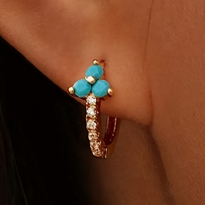 Retro Bohemian Style Synthetic Zirconia Blue Hoop Earrings