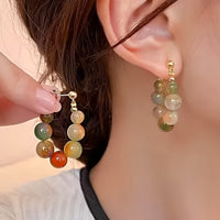 Boho Natural Stone Beaded Gold Plated Hoop Earrings
