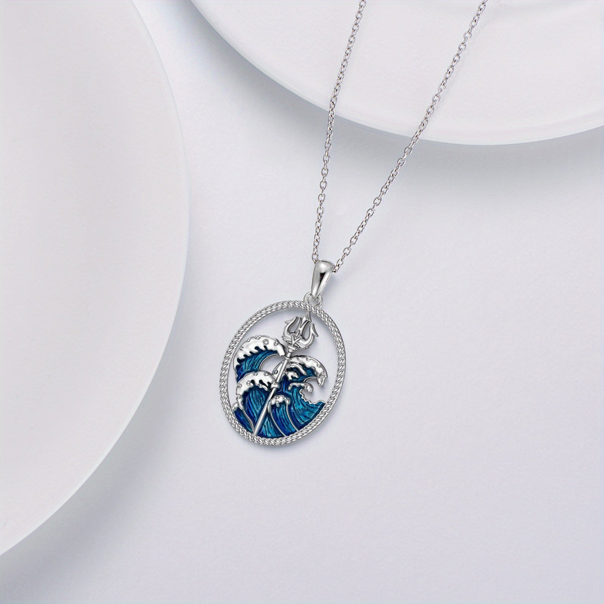 Poseidon Trident Ocean Wave Pendant Necklace