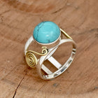 Bohemian Two Tone Plated Round Turquoise Stone Ring