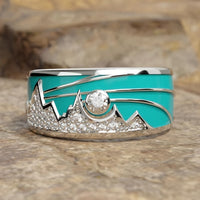 Bohemian Style Zirconia Inlaid Enamel Mountain Sun Ring