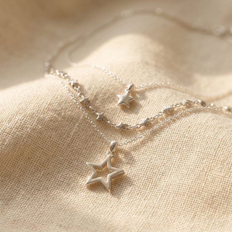 Celestial Silver Star Layered Necklace