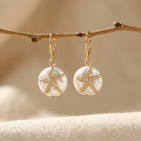 Coastal Gold Starfish Pearl Drop Earrings