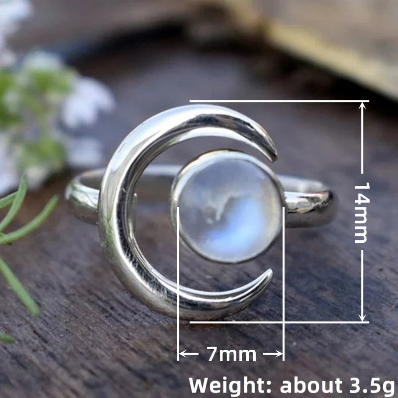 Crescent Moon Silver Moonstone Ring