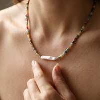 Colorful Natural Stone Square Beaded Necklace