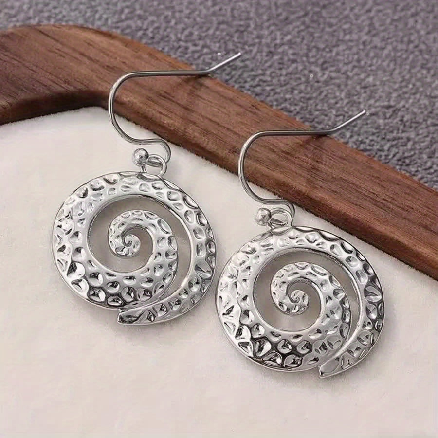 Artisan Spiral Hammered Silver Drop Earrings