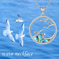 Sterling Silver Seagull & Ocean Wave Pendant Necklace