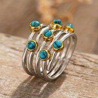 Mixed Metal Spiral Turquoise Stack Ring