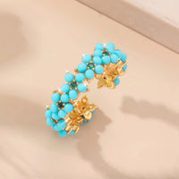 Vintage Beaded Cluster Zirconia Inlaid Geometric Round Ring