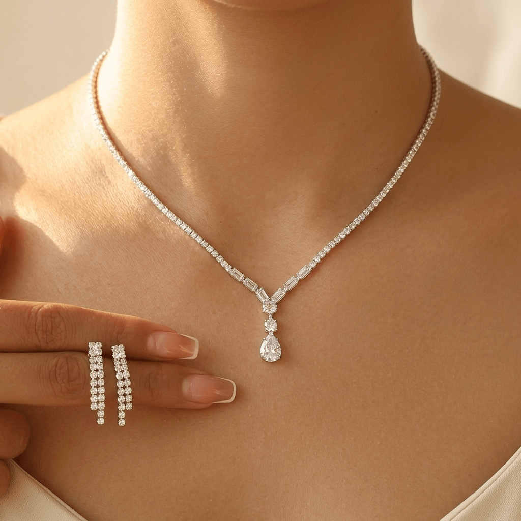 Drop Pendant Necklace Earrings Jewelry Set