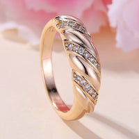 Elegant Zirconia Inlaid Twisted Design Gold Plated Ring