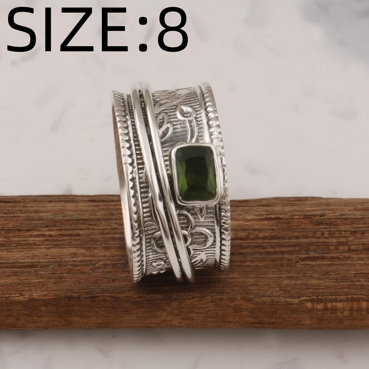 Vintage Bohemian Wide Band Zirconia Silver Plated Ring