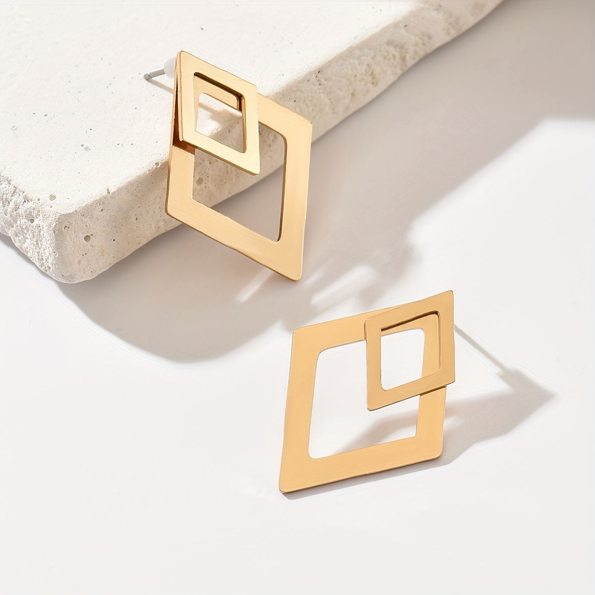 Elegant Double Rhombus Gold Statement Earrings