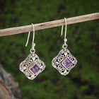 Vintage Purple Zirconia Floral Filigree Drop Earrings
