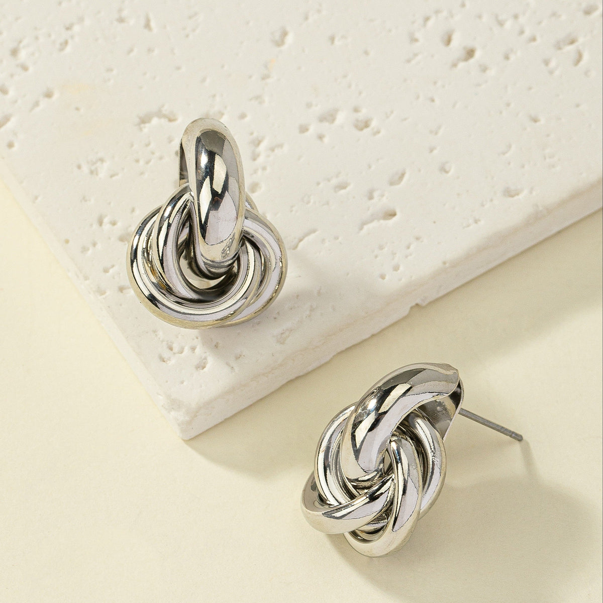 Elegant Silver Plated Geometric Interlocking Hoop Earrings