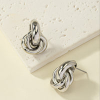 Elegant Silver Plated Geometric Interlocking Hoop Earrings