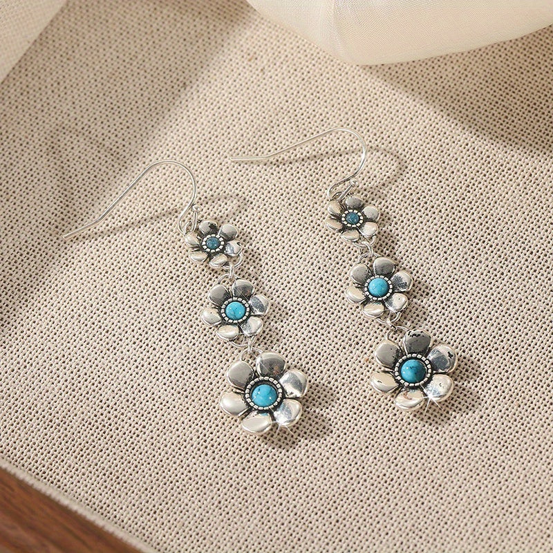Bohemian Petal Shaped Turquoise Drop Earrings