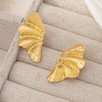 Elegant Textured Gold Fan Statement Stud Earrings