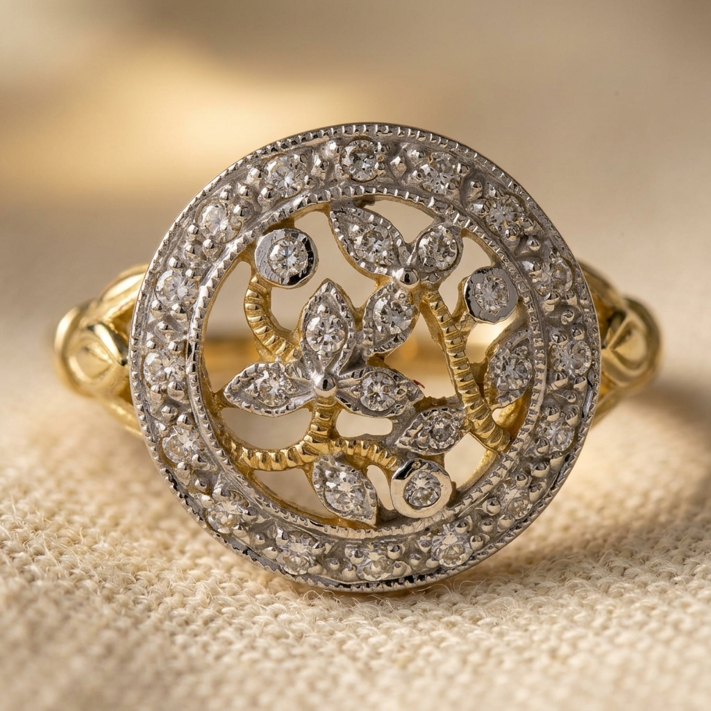 Two Tone Floral Cluster Zirconia Ring