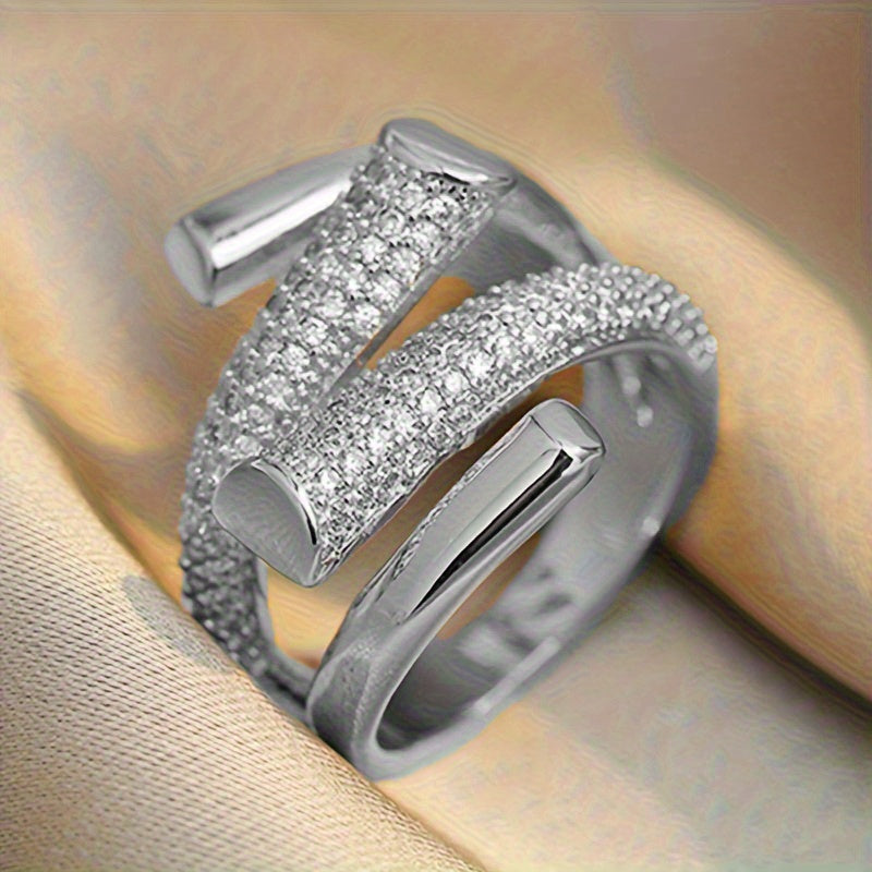 Classic Wide Gold Inlaid Zirconia Adjustable Open Band Ring