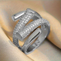 Classic Wide Gold Inlaid Zirconia Adjustable Open Band Ring