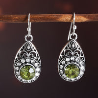 Retro Ethnic Style Water Droplet Green Zirconia Pendant Earrings