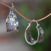 Vintage Two-Tone Hand Carved Bohemian Hoop Earrings