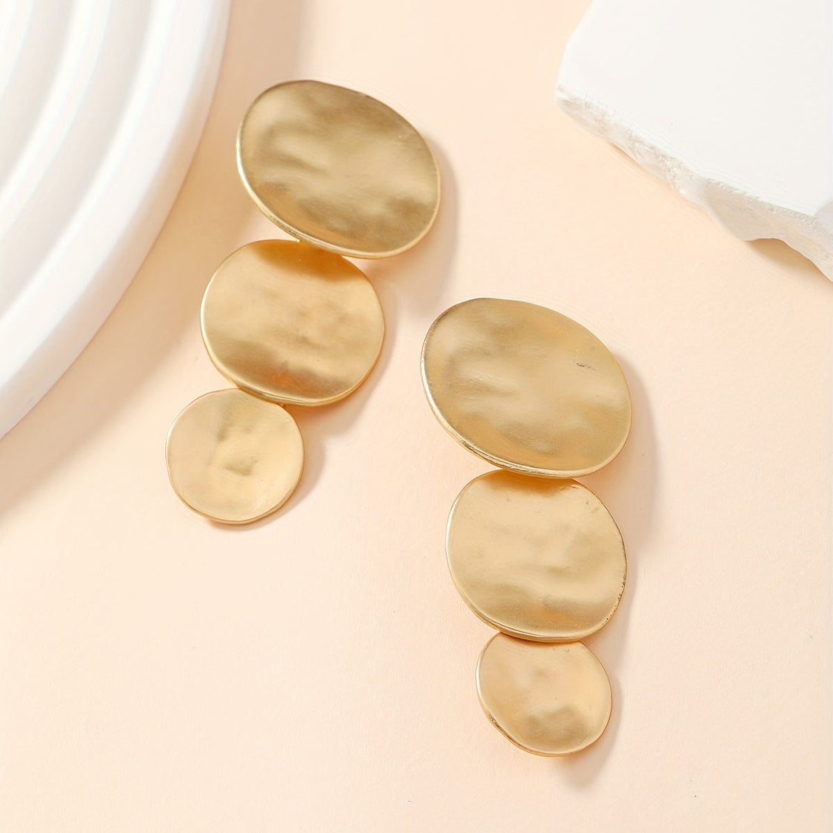 Hammered Gold Disc Statement Earrings