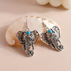 Vintage Turquoise Elephant Silver Plated Boho Drop Earrings