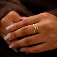 Double-Layer Gold V-Shaped Adjustable Statement Ring