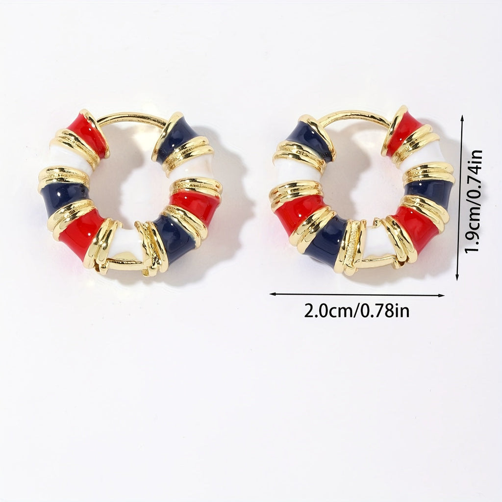 Vintage Enamel Huggie Hoop Earrings with Gold Accents