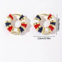 Vintage Enamel Huggie Hoop Earrings with Gold Accents