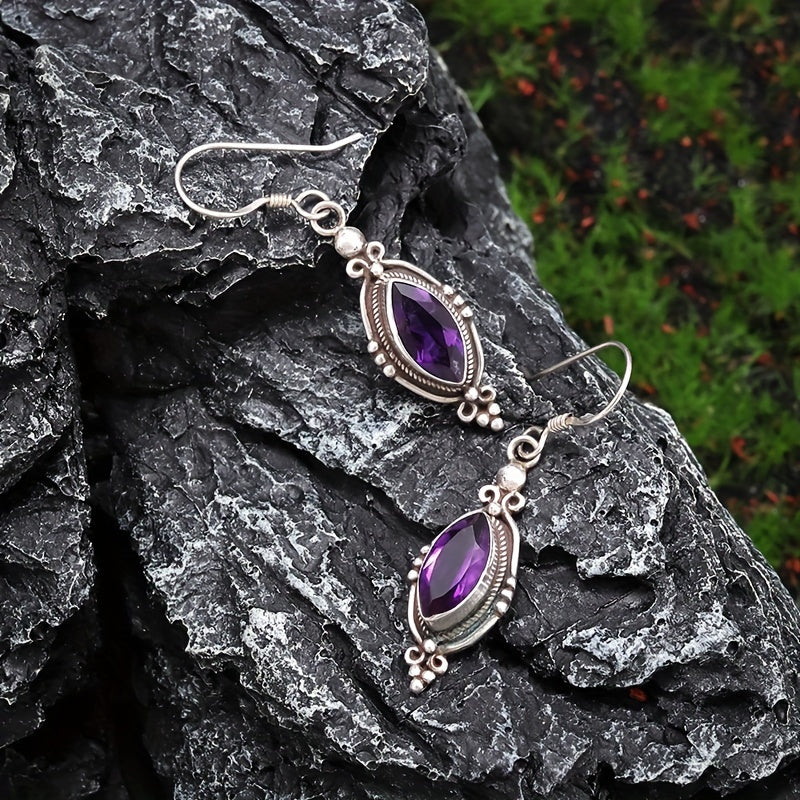 Vintage European Style Purple Zirconia Crystal Inlay Earrings