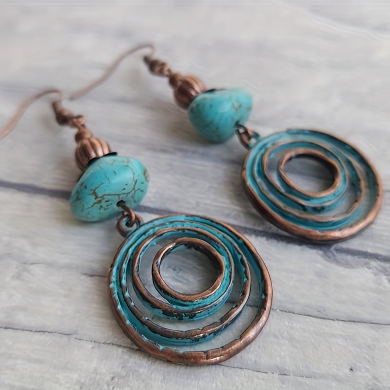 Bohemian Red Copper Colored Hoop Pendant Earrings