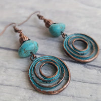 Bohemian Red Copper Colored Hoop Pendant Earrings
